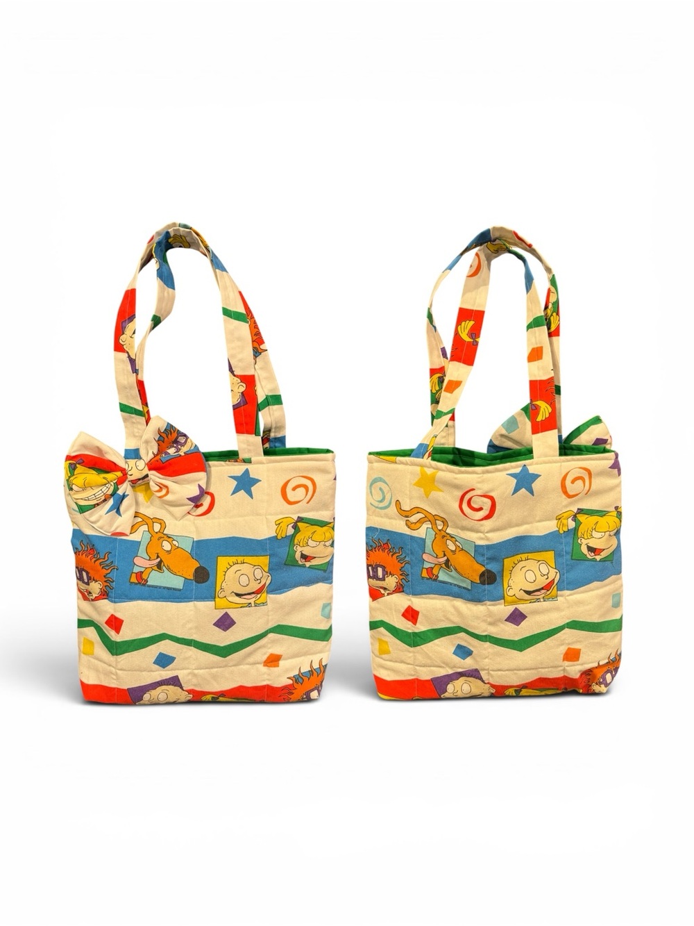 Handmade Cartoon Print Rugrats Tote Bag - Cream Base with Multicolor Accents